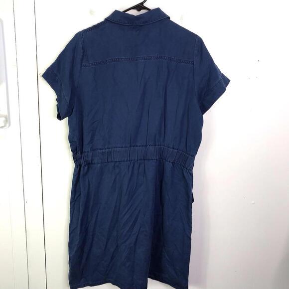 J Crew Dress Womens 14 Zip Front Navy Chambray Denim Short Sleeve Pullover - Picture 2 of 9